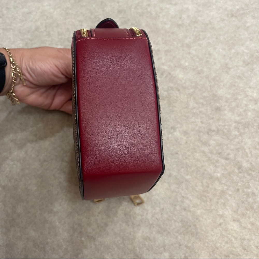 Coach Heart Cherry Signature Canvas Tan Marrón Double Zip Crossbody Purse - Picture 7 of 16